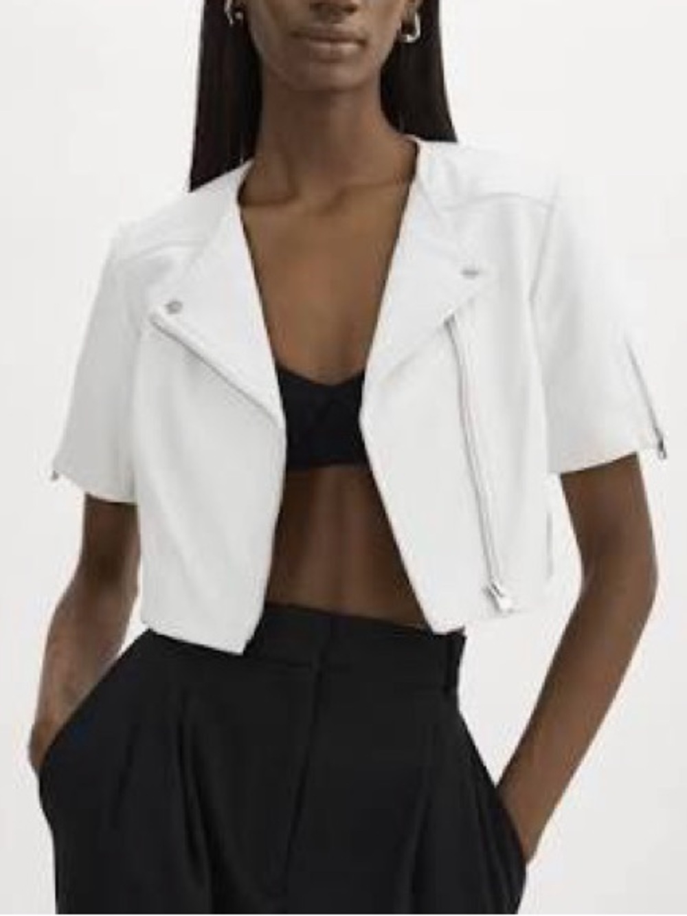 Lamarque White Crop Leather Jacket